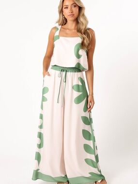 Petal & Pup Cream and Green Timothy Pant Set
